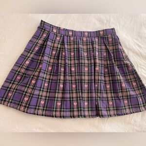 Hot Topic Pleated Skirt XL Plaid Hearts Purple School Girl Skater Academia